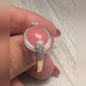 Pink Jade and Diamond Ring in 14kt Gold